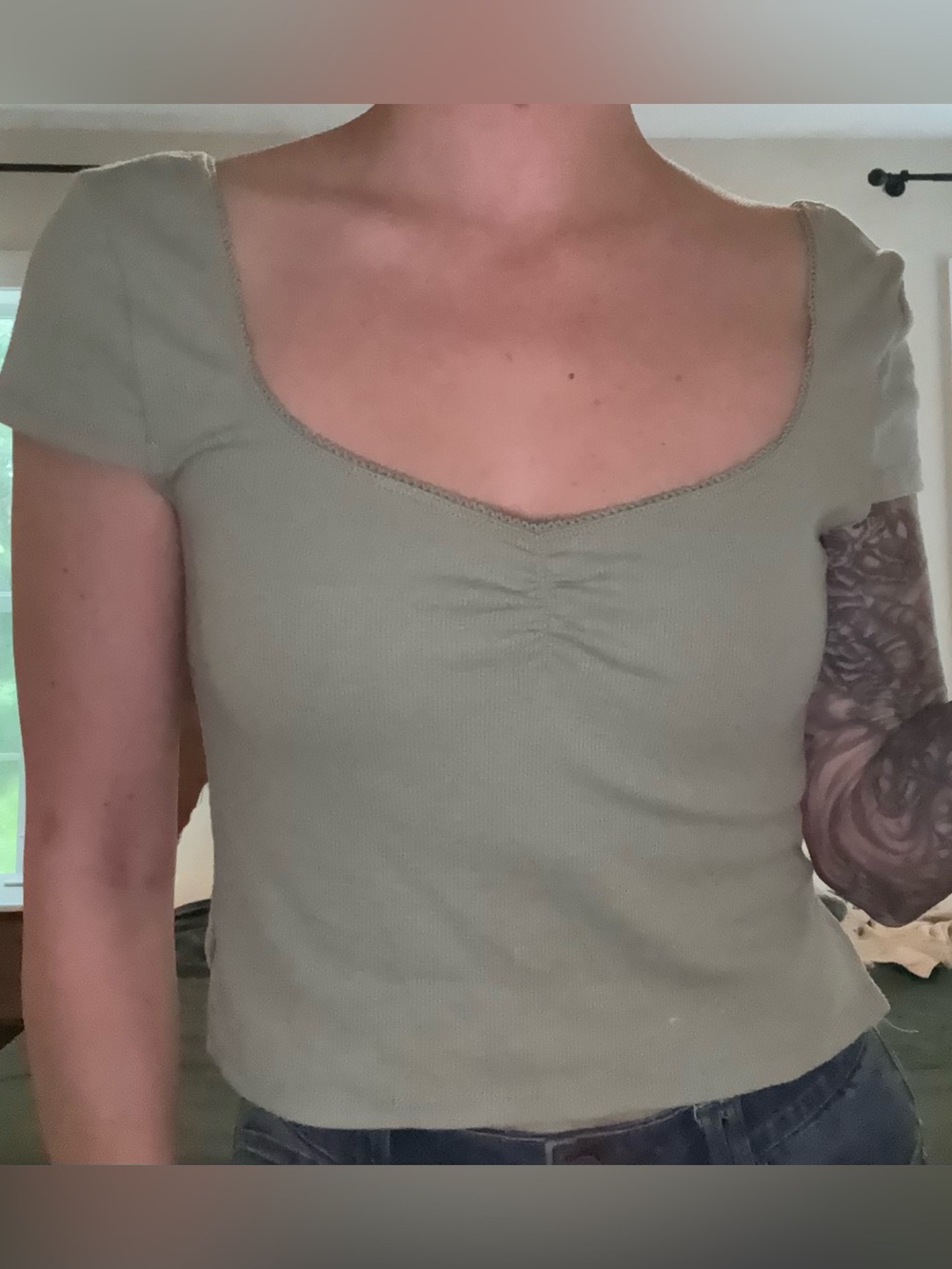 Cotton On Sage Green Scoop Neck Ribbed Crop Top